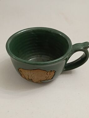 Green Ceramic Coffee Mug with Buffalo Motif
